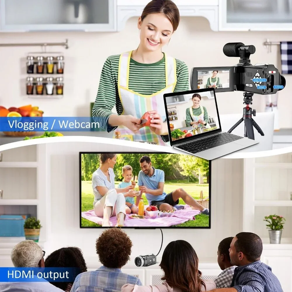 Camcorder Video Camera 4K 60FPS 48MP Vlogging Camera for YouTube TikTok with Wir